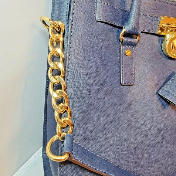 Michael Kors Hamilton Navy Large Tote Genuine Leather Purse MSRP $358 NWT Charm - Picture 3 of 9